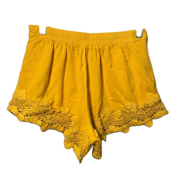 Forever 21 Pants - COPY - • Forever 21 Yellow Crochet Floral Trim Shorts